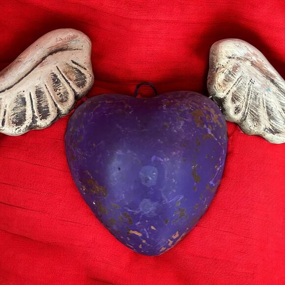 Purple Heart with White Wings Wall Art Ornament Rustic Boho Decor - Picture 2 of 11